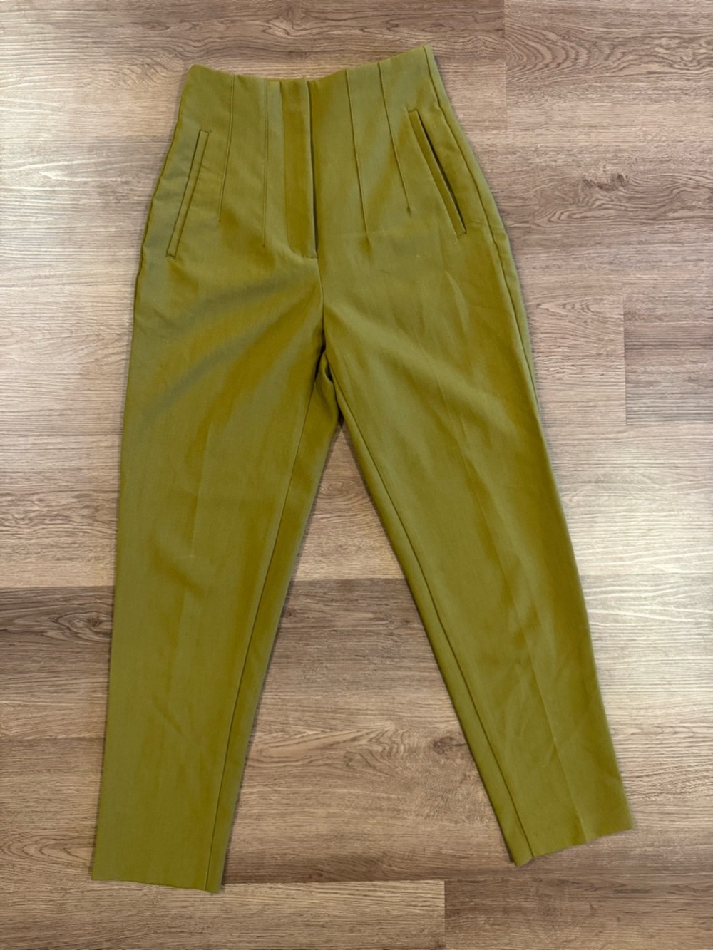 Zara Olive Green High-Waist Pleated Trousers